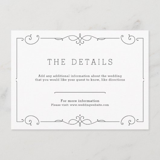 Elegant modern klassiek trouwdetail informatiekaartje (Voorkant)