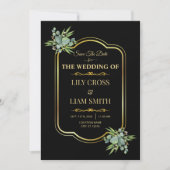 Elegant modern klassiek zwart en gouden bruiloft save the date (Voorkant)