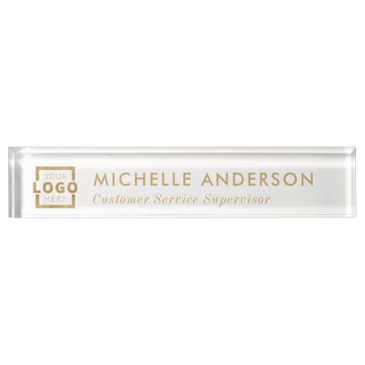 Elegant modern, klein, wit goud met Logo Naambordje (Voorkant)