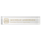 Elegant modern, klein, wit goud met Logo Naambordje (Voorkant)