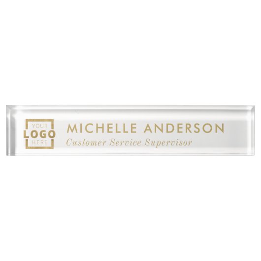 Elegant modern, klein, wit goud met Logo Naambordje (Voorkant)