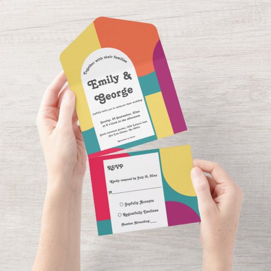 Elegant modern kleurrijk Abstract stijlvol huwelij All In One Uitnodiging (Afscheurbaar)