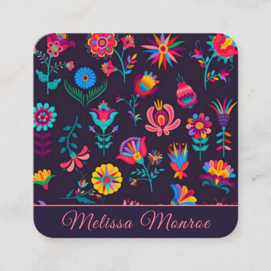 Elegant Modern Kleurrijk Botanisch Bloemen Script Vierkante Visitekaartje (Voorkant)