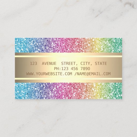 Elegant modern kleurrijk glitter, gouden streep visitekaartje (Achterkant)