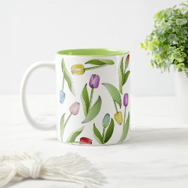 Elegant Modern Kleurrijk Tulpen Bloempatroon Tweekleurige Koffiemok