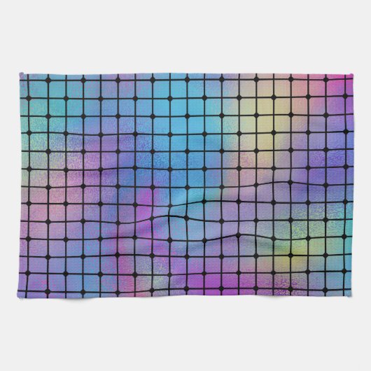 Elegant Modern Kleurrijk Vierkanten Tegels Patroon Theedoek (Horizontaal)