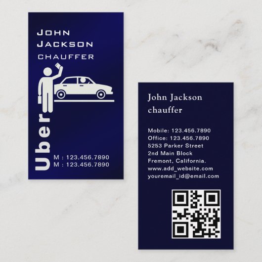 Elegant Modern Koninklijk Blauw QR code Chauffeur Visitekaartje (Voorkant / Achterkant)