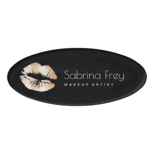 Elegant modern koperen roos Gold lippen make-up ar Naambadge (Voorkant)
