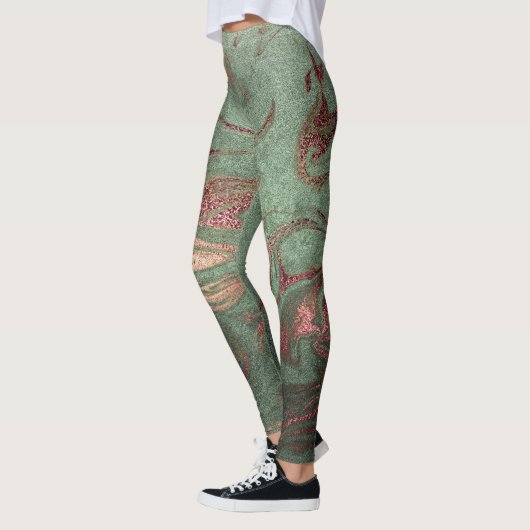 Elegant modern koperen roos gouden marmer leggings (Links)