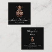 Elegant modern koperen roos gouden zwarte ananas vierkante visitekaartje (Voorkant / Achterkant)