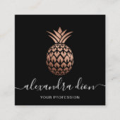 Elegant modern koperen roos gouden zwarte ananas vierkante visitekaartje (Voorkant)