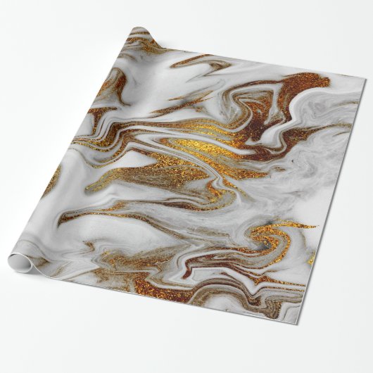 Elegant modern kopergoud en witte marmer cadeaupapier (Uitgerold)