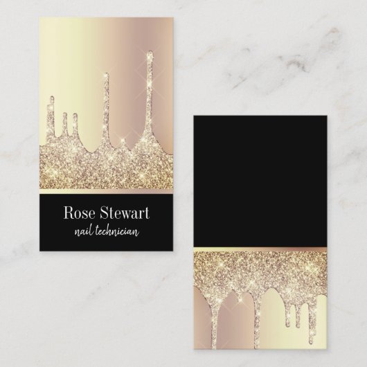 Elegant modern kopergoud glitter druppelt spijkers visitekaartje (Voorkant / Achterkant)