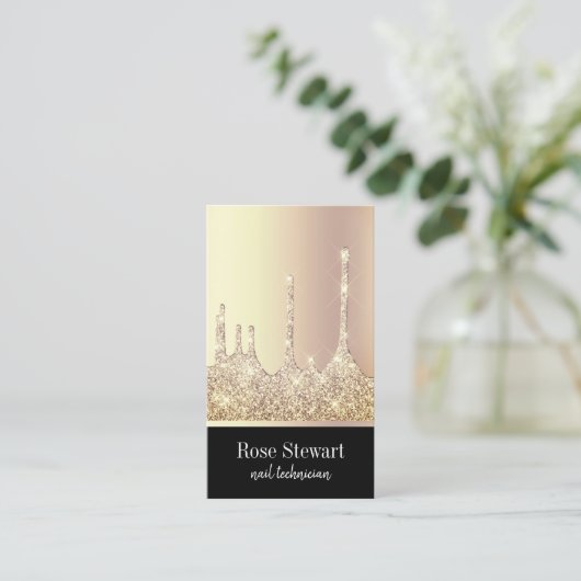 Elegant modern kopergoud glitter druppelt spijkers visitekaartje (Staand voorkant)