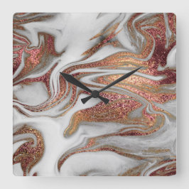 Elegant modern kopergoud roos witte marmer vierkante klok