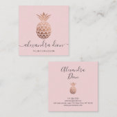 Elegant modern koperroos goudroze anananas vierkante visitekaartje (Voorkant / Achterkant)