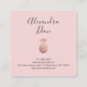 Elegant modern koperroos goudroze anananas vierkante visitekaartje (Achterkant)