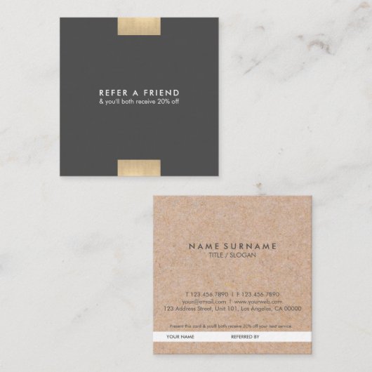 Elegant modern KraftPrinted Gold Accent Chic Refer Vierkante Visitekaartje (Voorkant / Achterkant)