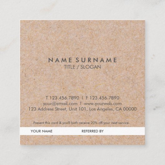 Elegant modern KraftPrinted Gold Accent Chic Refer Vierkante Visitekaartje (Achterkant)