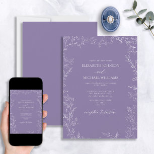 Elegant Modern Lavender Minimal Leaf Wedding Kaart