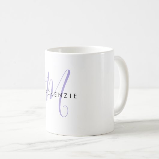 Elegant modern Lavender Script Monogram Koffiemok (Voorkant rechts)