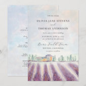 Elegant modern lavenderveld in één bruiloft kaart (Voorkant / Achterkant)