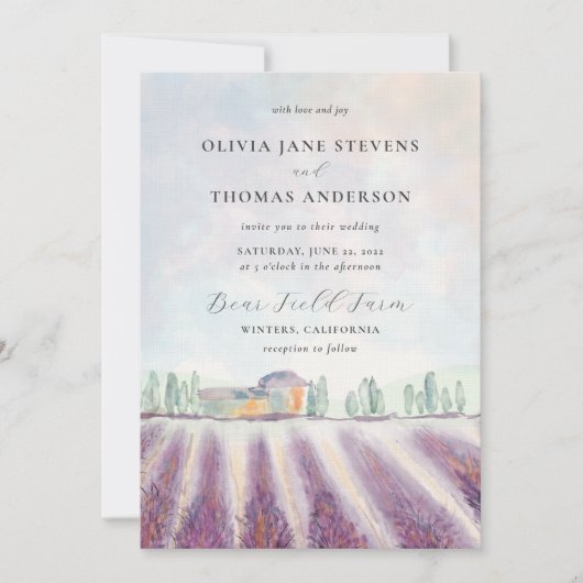 Elegant modern lavenderveld in één bruiloft kaart (Voorkant)