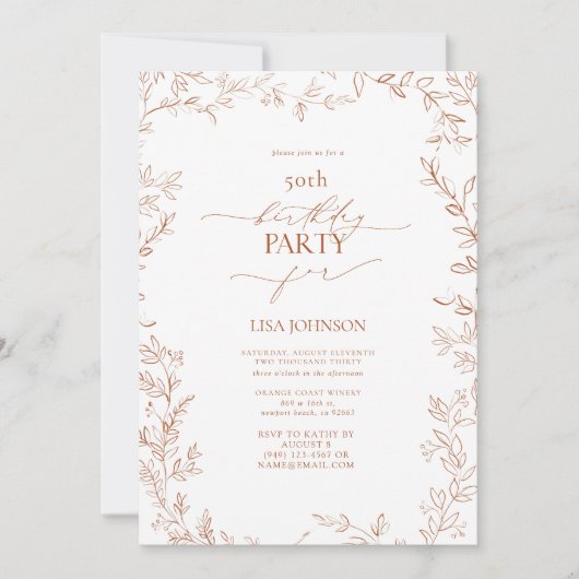 Elegant Modern Leaf Burnt Sinaasappel 50ste verjaa Kaart (Voorkant)