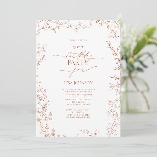 Elegant Modern Leaf Burnt Sinaasappel 50ste verjaa Kaart (Staand voorkant)