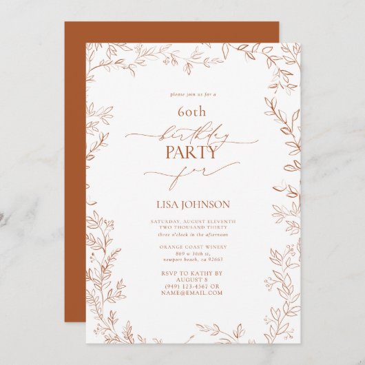 Elegant Modern Leaf Burnt Sinaasappel 60e Verjaard Kaart (Voorkant / Achterkant)