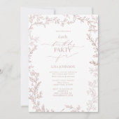 Elegant Modern Leaf Dusty Roos 60e Verjaardag Kaart (Voorkant)