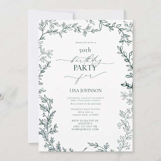 Elegant Modern Leaf Emerald Green 50ste verjaardag Kaart (Voorkant)