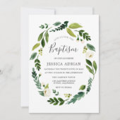 Elegant modern Leaf Floral Wreath Baptism Invite Kaart (Voorkant)