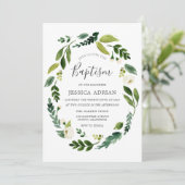 Elegant modern Leaf Floral Wreath Baptism Invite Kaart (Staand voorkant)