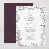 Elegant Modern Leaf Plum Paarse 50e Verjaardag Kaart (Voorkant / Achterkant)