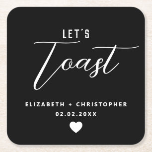 Elegant Modern "Let's Toast" Black White Wedding Kartonnen Onderzetters