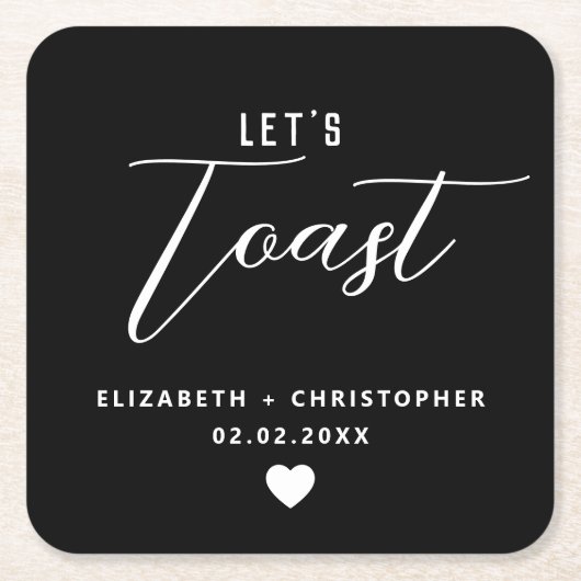 Elegant Modern "Let's Toast" Black White Wedding Kartonnen Onderzetters (Voorkant)