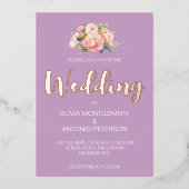 Elegant Modern Licht Roze Pioen Lila Bruiloft Folie Uitnodiging (Voorkant)