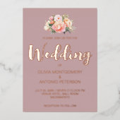 Elegant Modern Licht Roze Pioen Stoffig Roos Bruil Folie Uitnodiging (Voorkant)