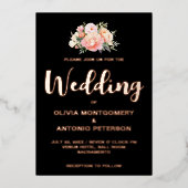 Elegant Modern Licht Roze Pioen Zwart Bruiloft Fol Folie Uitnodiging (Voorkant)