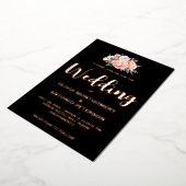Elegant Modern Licht Roze Pioen Zwart Bruiloft Fol Folie Uitnodiging (Gedraaid)