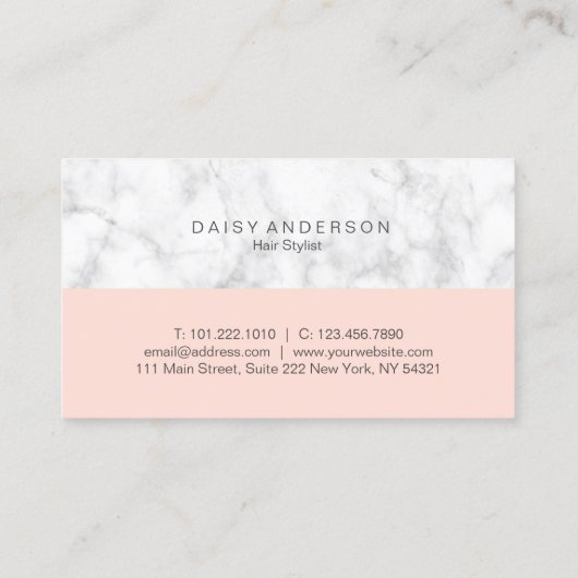 Elegant modern lichtroze en marmer visitekaartje (Achterkant)
