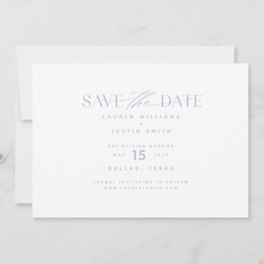 Elegant modern Light Blue & White Photo Wedding Save The Date (Achterkant)