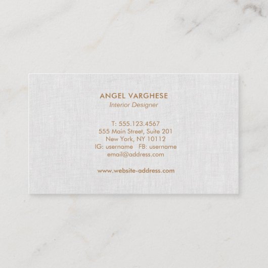 Elegant Modern, Light Grey Linen Professional Visitekaartje (Achterkant)