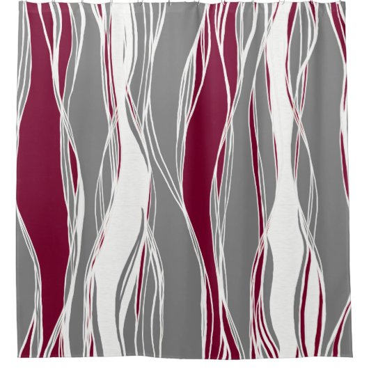 Elegant, modern, lijnen, golven, grijs, Bourgogne Douchegordijn (Voorkant)