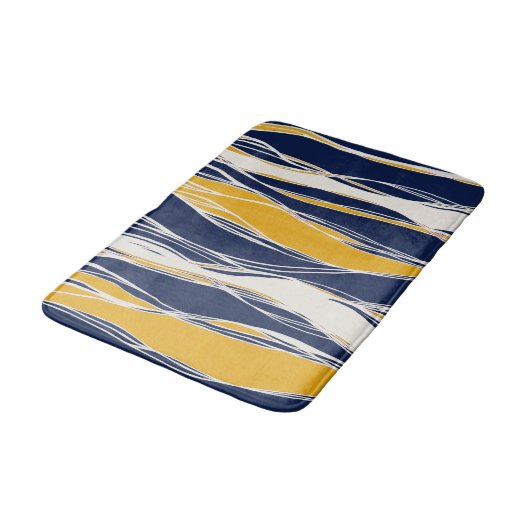 Elegant, modern, lijnen in marineblauw en geel badmat (Gekanteld)