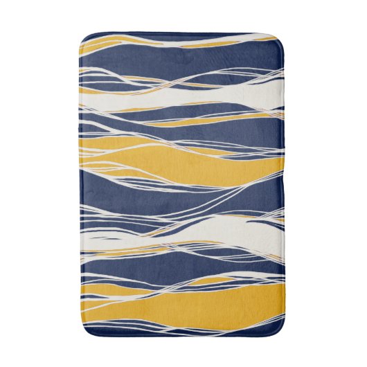 Elegant, modern, lijnen in marineblauw en geel badmat (Voorkant Verticaal)