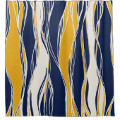 Elegant, modern, lijnen in marineblauw en geel douchegordijn (Voorkant)
