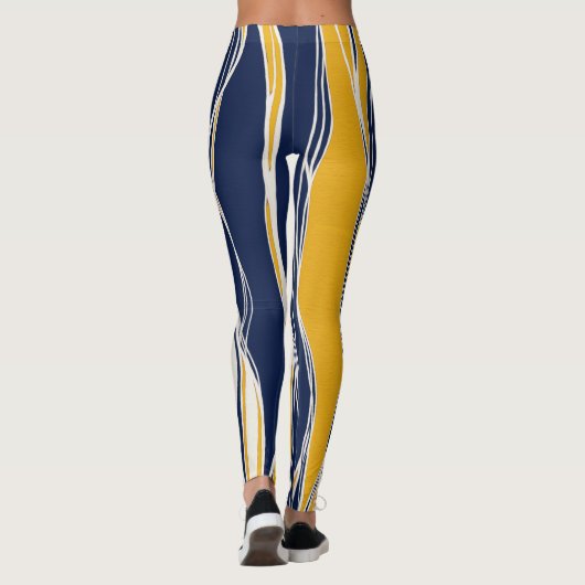 Elegant, modern, lijnen in marineblauw en geel leggings (Achterkant)