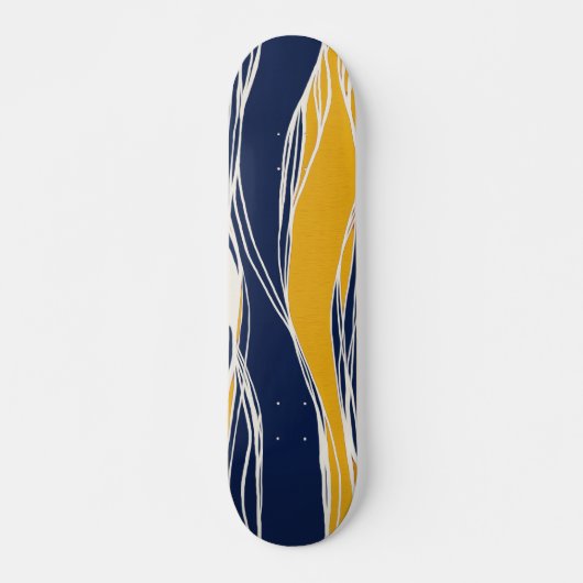 Elegant, modern, lijnen in marineblauw en geel persoonlijk skateboard (Voorkant)
